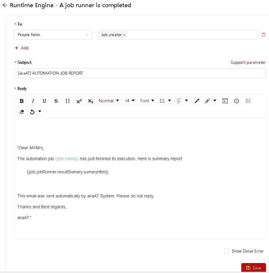 Configure Notification (Mail) - Default